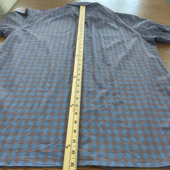 Bugatchi Classic Fit Mens Brown Blue Checkered Long Sleeve Button-Up Shirt sz XL - Picture 15 of 16